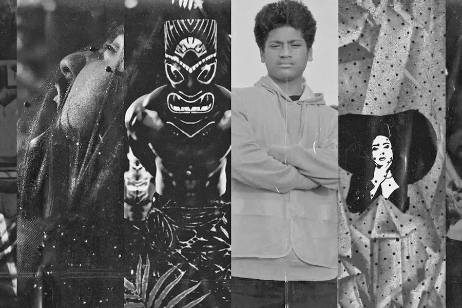 Black and white collage of stills from films showing as part of Diaspora Rendered