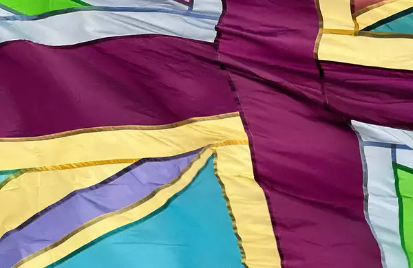 A Union Jack flag made of purples, blues and greens – instead of the usual colours