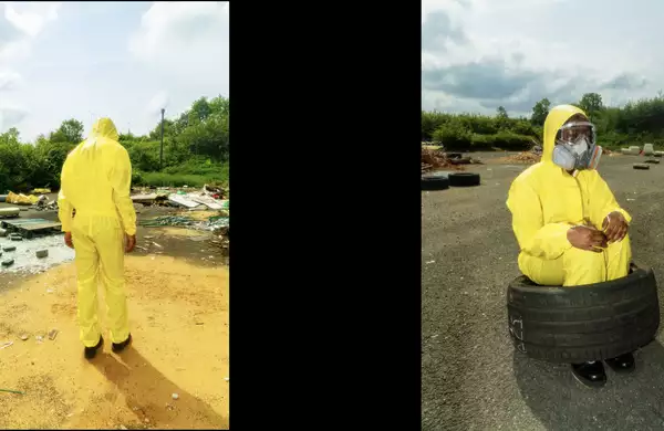 Two people in yellow hazmat suits