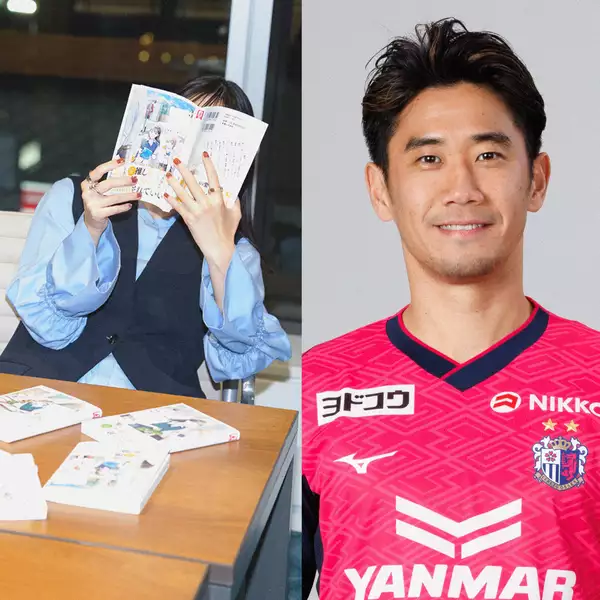 Composite image of Chikyuu no Osakana Ponchan (left) and Shinji Kagawa (right)