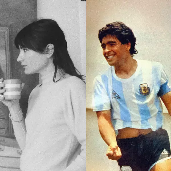 Composite image of Jill Mulleady (left) and Diego Maradona (right)
