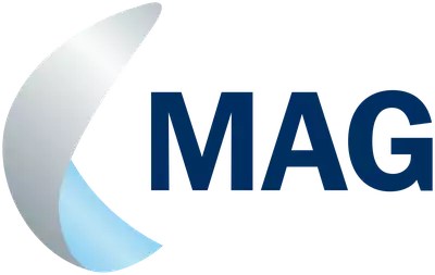 Manchester Airport Group logo, which features a crescent-shaped design and the text "MAG" in bold blue lettering.