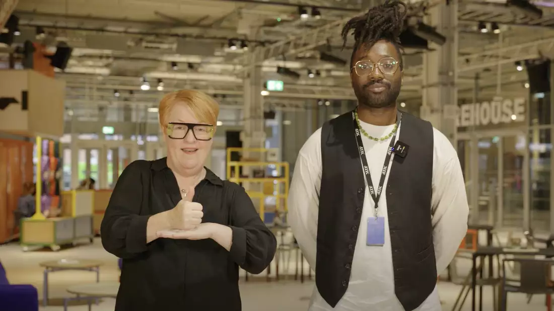 Two people in the Social at Aviva Studios